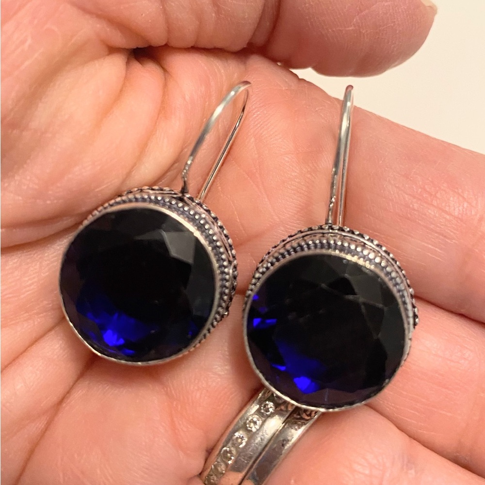 Women’s Deep Blue Tanzanite Faceted Drop Earrings - Silver Plated Setting